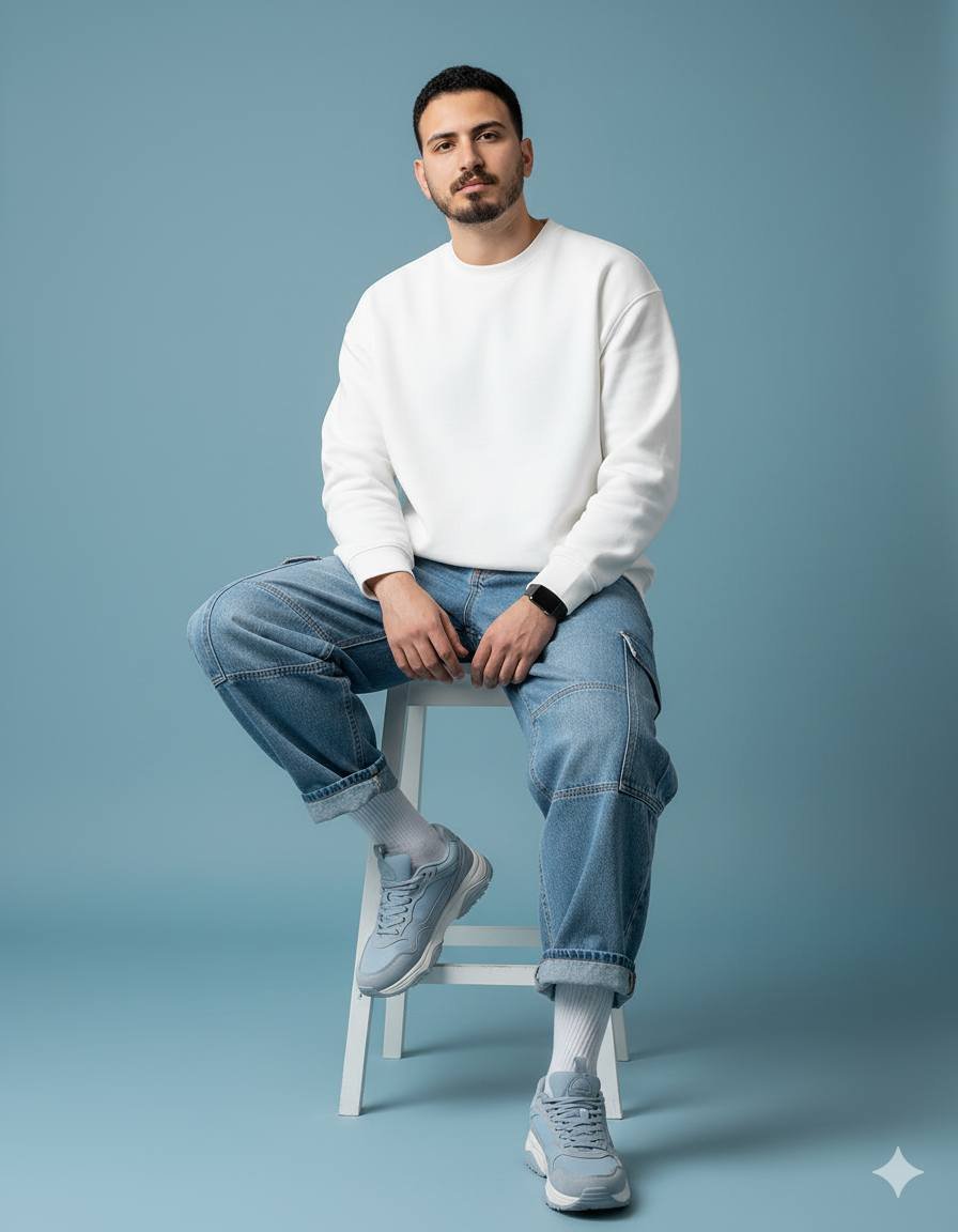 AI Generated Image - ‏A stylish man in a sleek, all-white outfit pose...