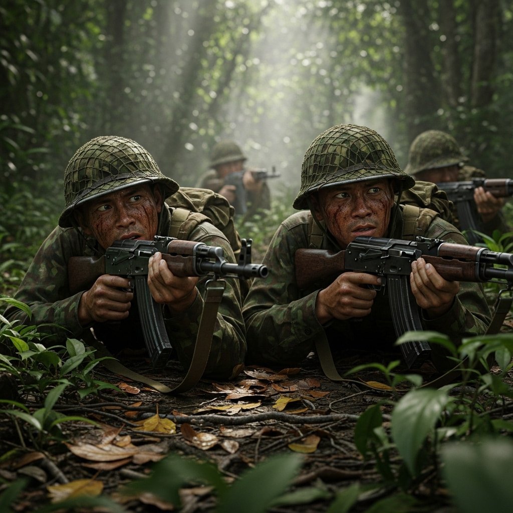 AI Generated Image - "8K footage of Viet Cong soldiers during the Vietn...
