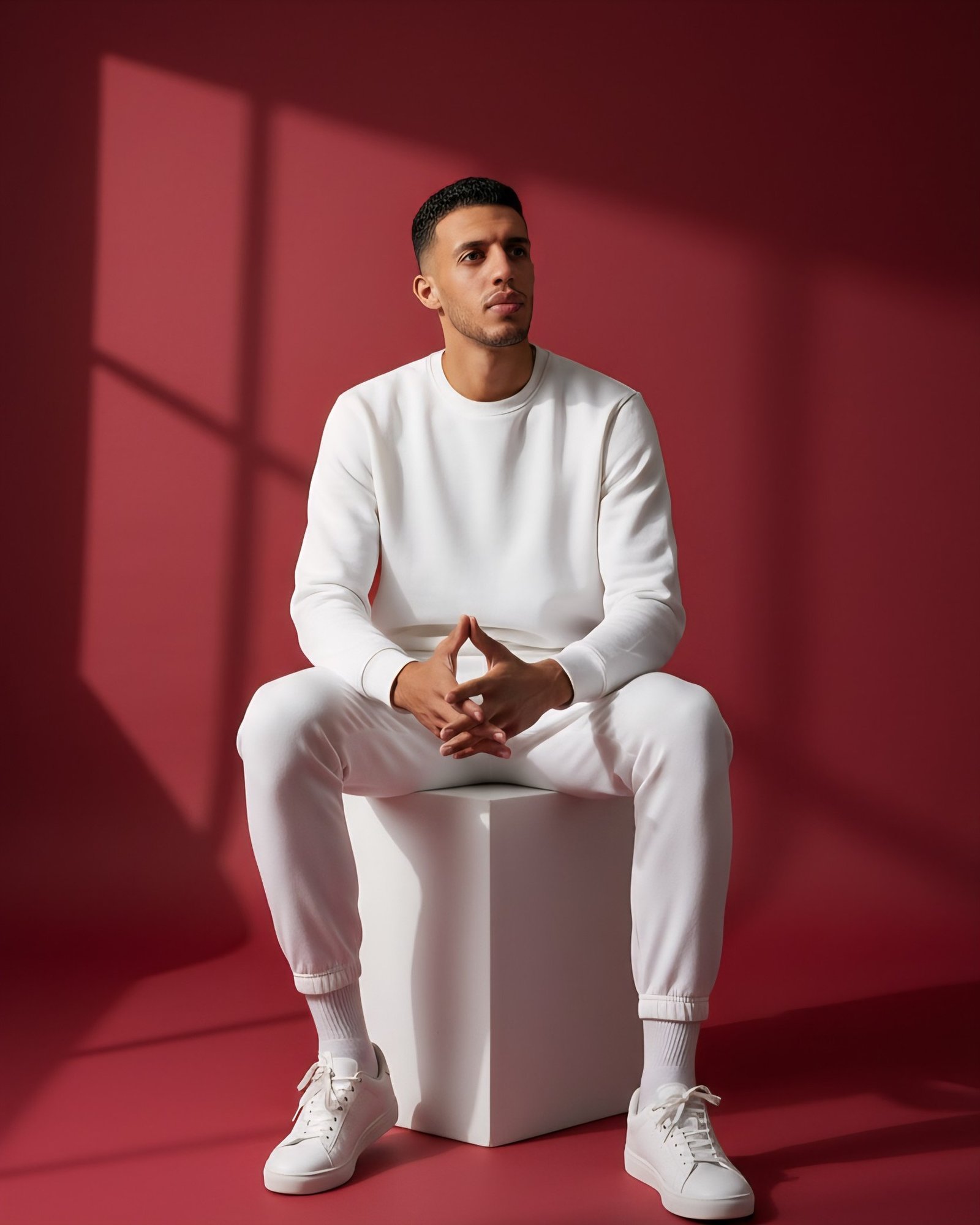 AI Generated Image - Photorealistic full-body portrait of a man sitting...