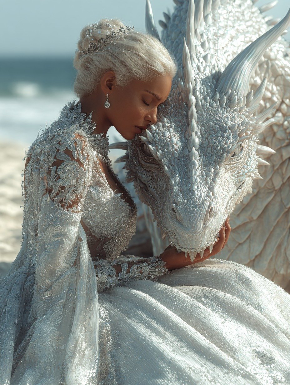 AI Generated Image - Stunning princess in sparkling white gown, holding...